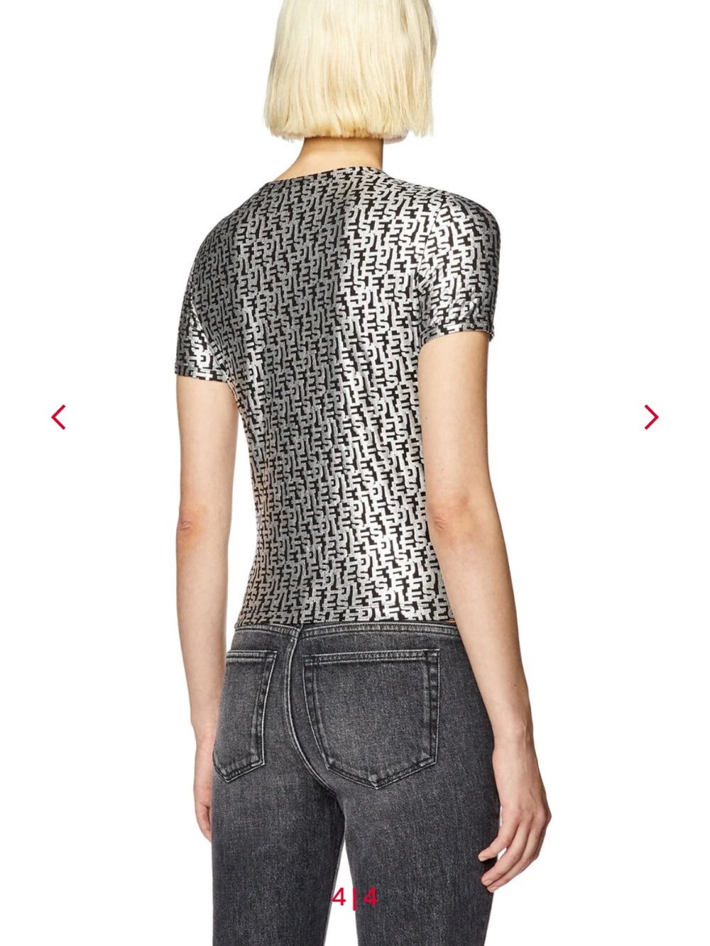 Diesel Silver Metallic Short Sleeve Logo-Print Top - Small - Picture 2 of 11